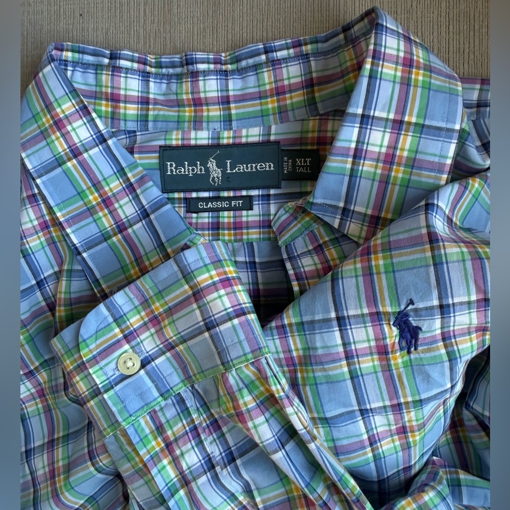 Ralph Lauren Men's Plaid Button Down - Blue, Green, and Pink